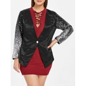 

One Button Plus Size Sequin Long Sleeve Blazer, Black