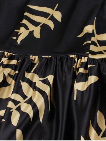 

Leaf Print Plus Size Sleeveless A Line Dress, Black