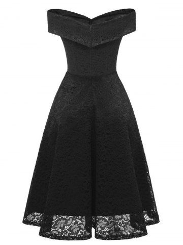 

Lace Off Shoulder Flare Party Dress, Black