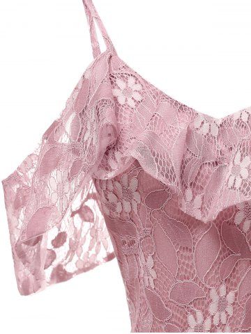 

Ruffle Lace Cold Shoulder Dress, Pink