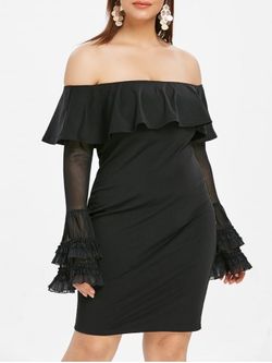 Flare Sleeve Plus Size Off The Shoulder Dress - BLACK - 3X