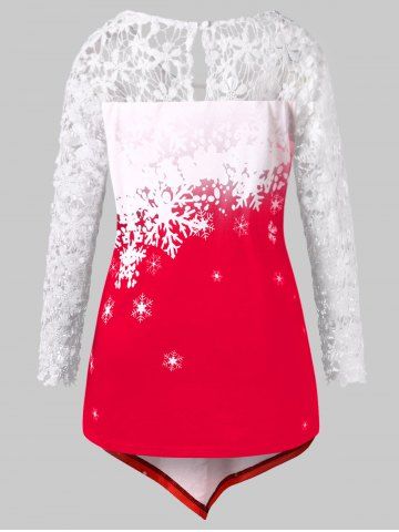

Plus Size Santa Claus Print Lace Panel Christmas Tee, Red