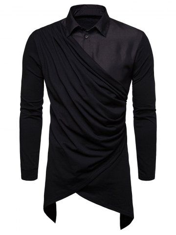 

Asymmetric Faux Twinset Heap Front Shirt, Black