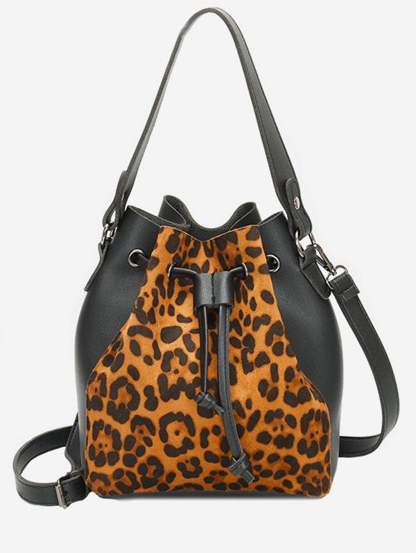 

Bucket Leopard Print Shoulder Bag, Battleship gray