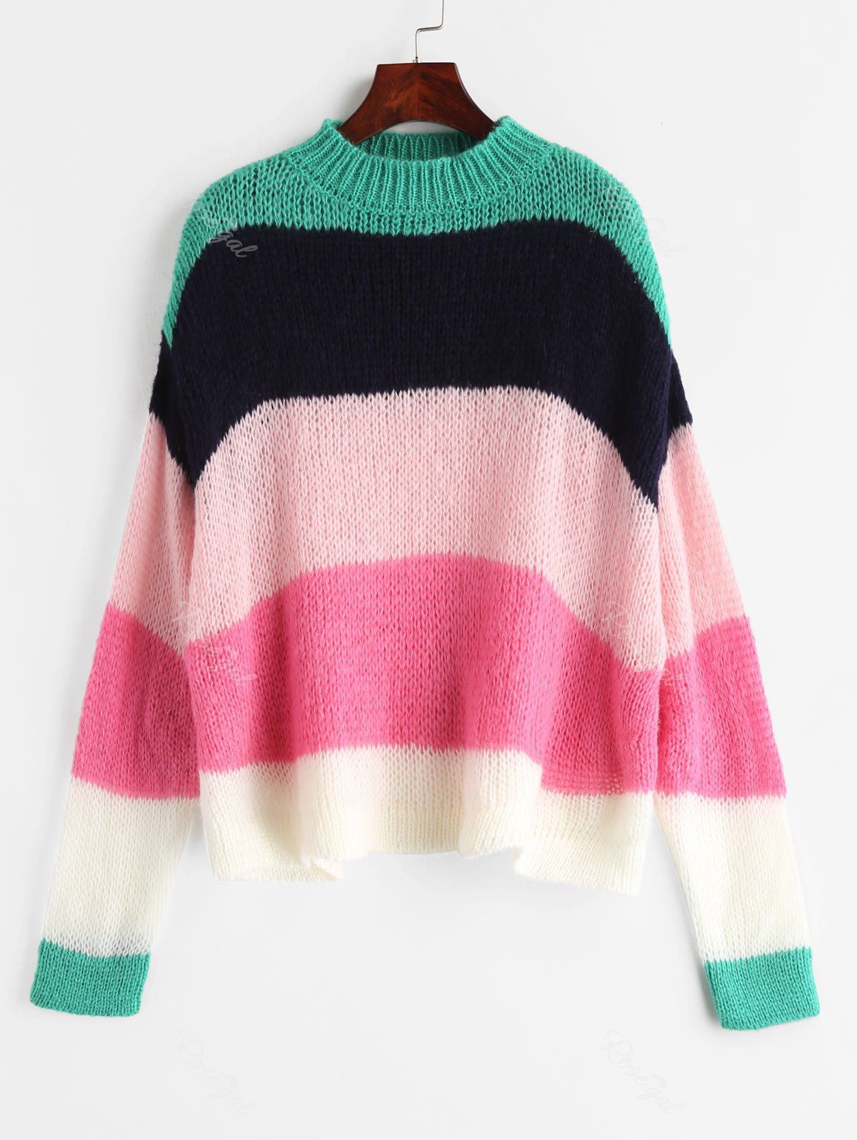 Rainbow Striped Plus Size Sweater, Pink