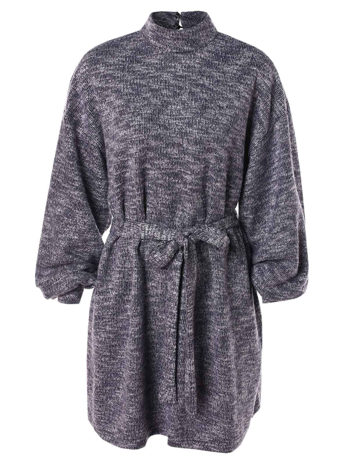 

Keyhole Back Belted Sweater Dress, Slate blue