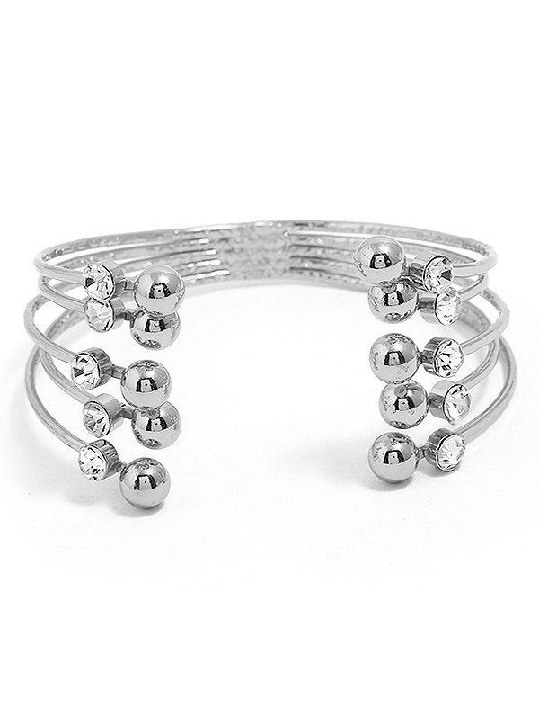 

Rhinestone Alloy Bead Cuff Bracelet, Silver