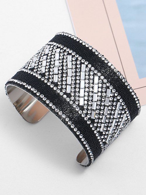 

Rhinestones Inlaid Beads Cuff Bangle, Silver