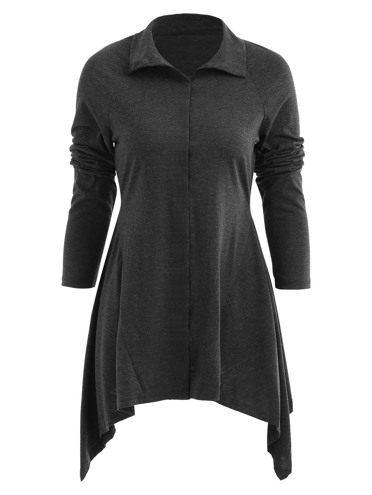 

Flat Neck Button Down Asymmetrical Coat, Gray