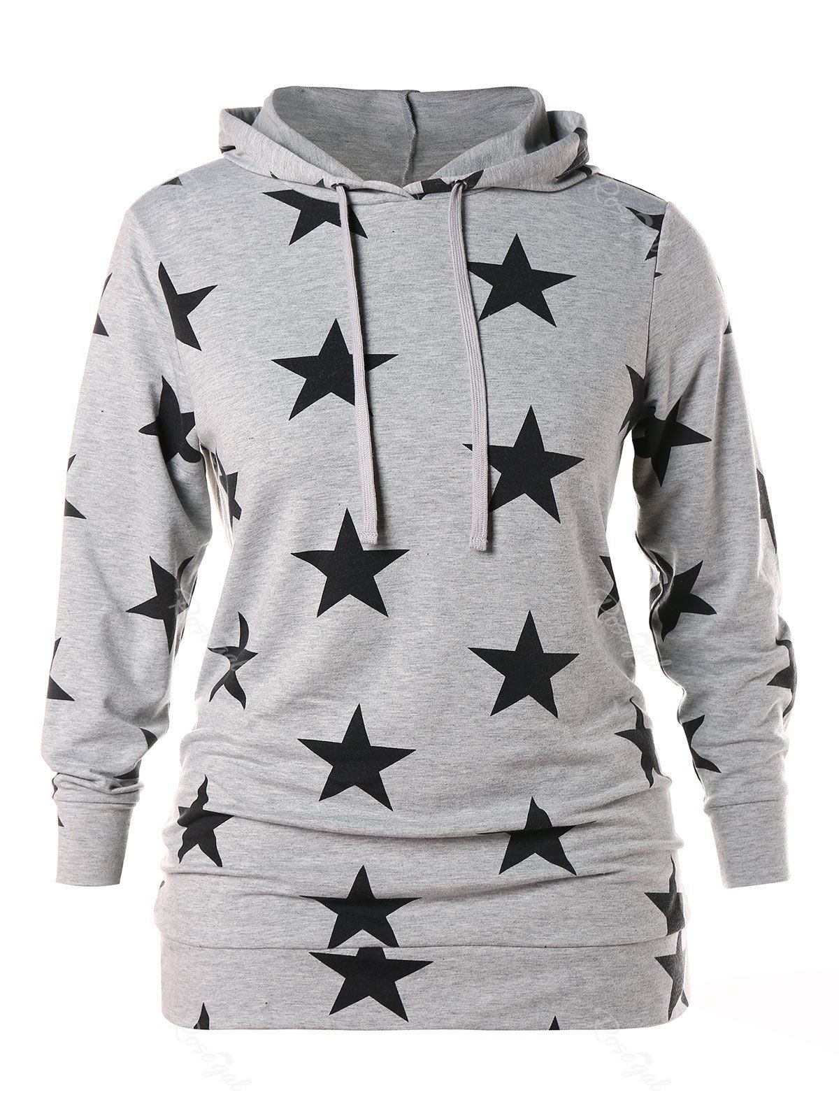 

Star Print Plus Size Long Sleeve Hoodie, Gray