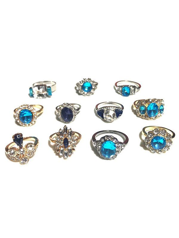 

Rhinestone Geometric Design Rings Set, Gold