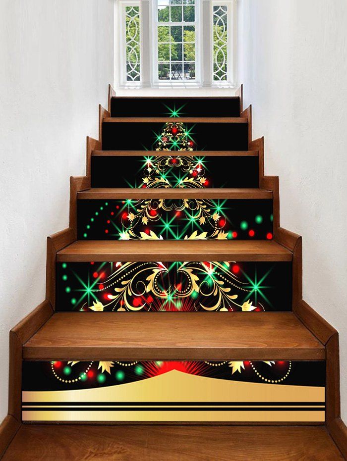 

Christmas Tree Light Pattern Decorative Stair Stickers, Multi