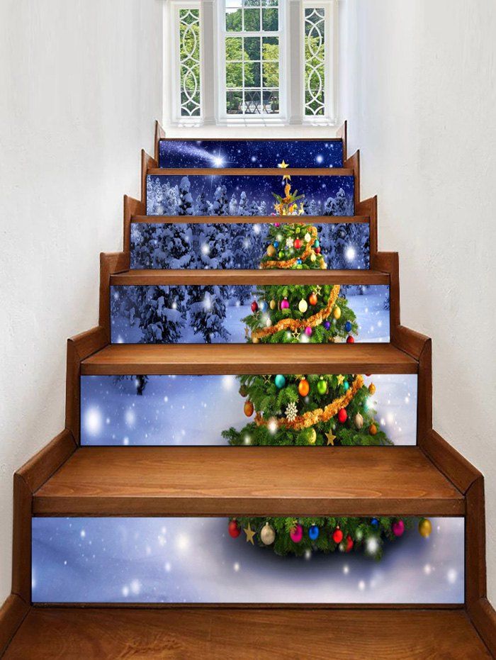 

Christmas Tree Forest Pattern Decorative Stair Stickers, Multi