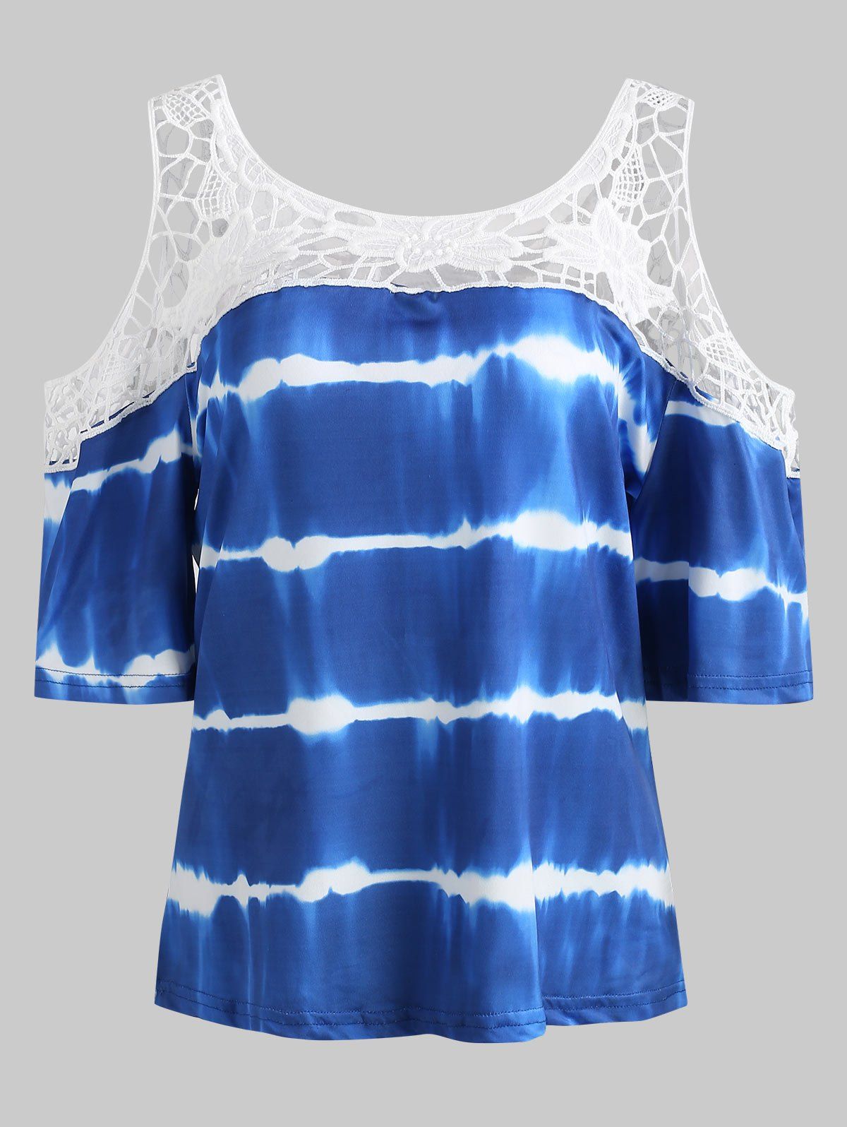 

Tie Dye Print Lace Insert T-shirt, Blue