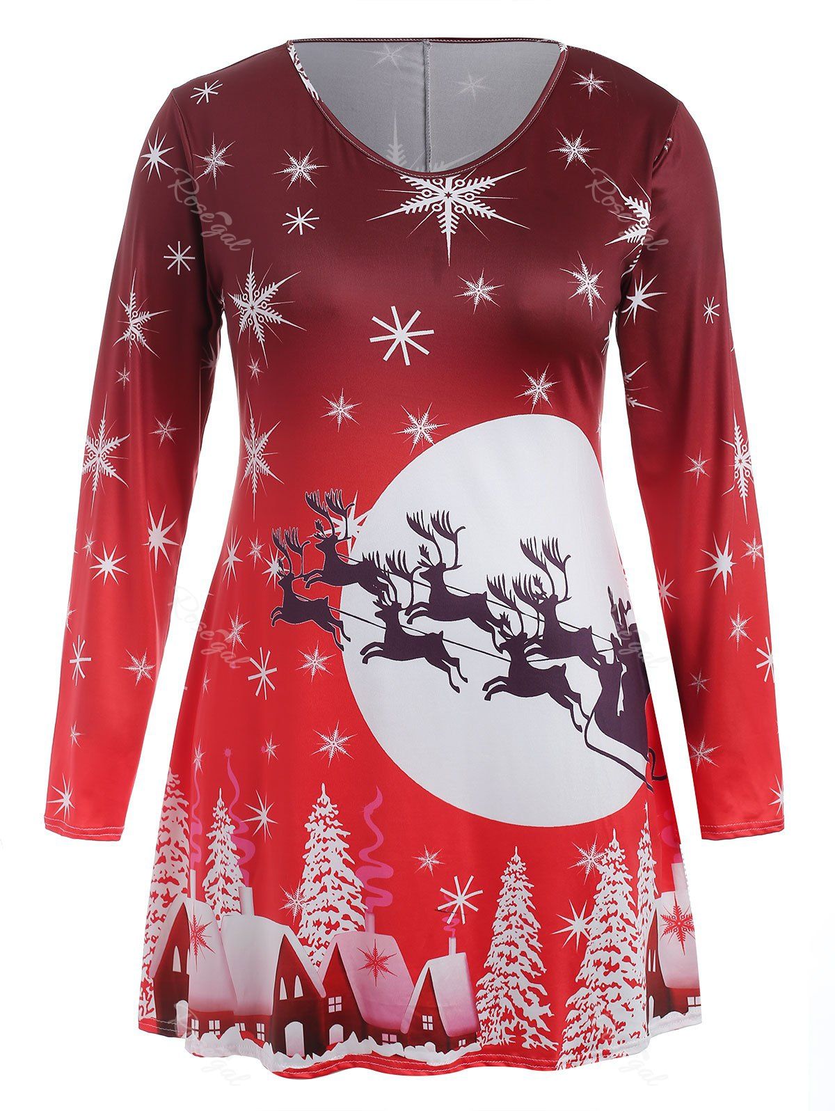 

Plus Size Long Sleeves Christmas Graphic Dress, Red