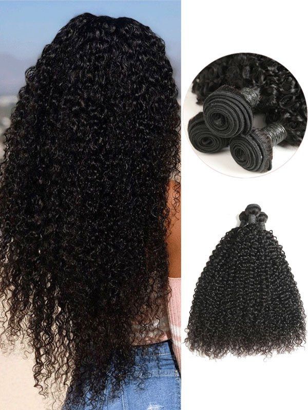 

3Pcs Indian Virgin Real Human Hair Jerry Curl Haie Weaves, Natural black
