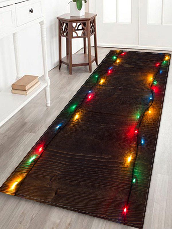 

Wooden Christmas Light Printed Decorative Floor Mat, Black