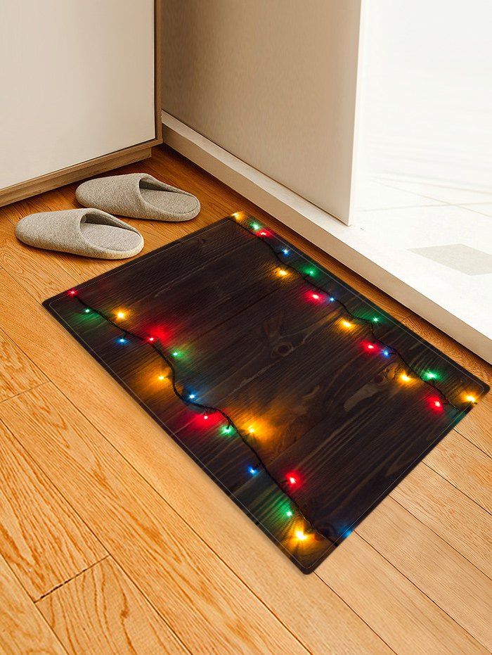 

Wooden Christmas Light Printed Decorative Floor Mat, Black