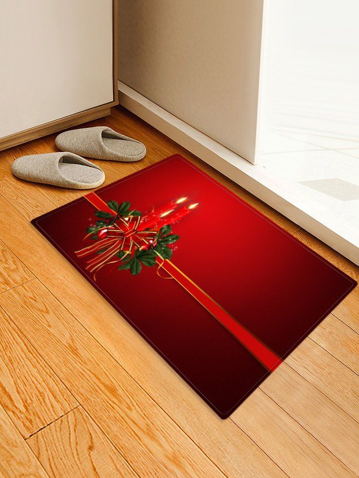 

Christmas Candle Printed Decorative Floor Mat, Red