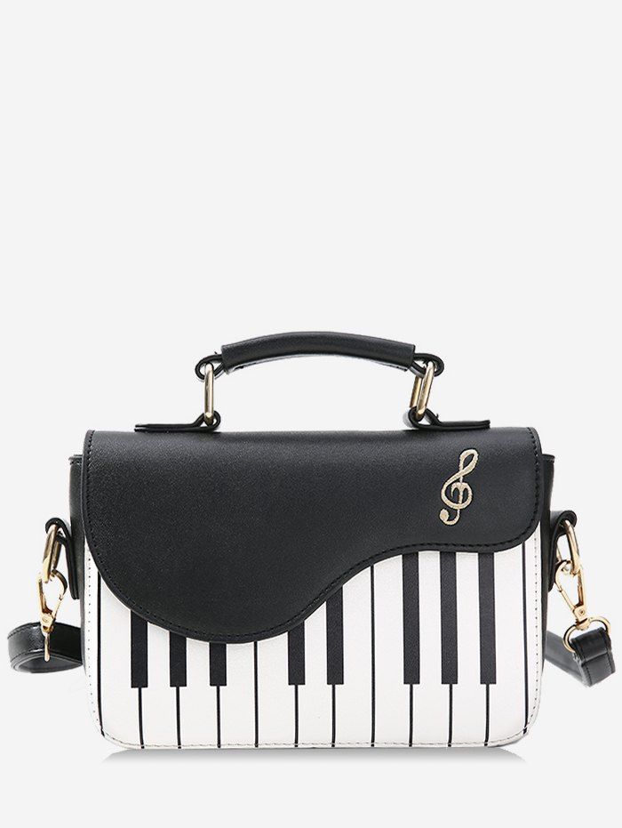 

Piano Print Contrast Color Handbag, Black