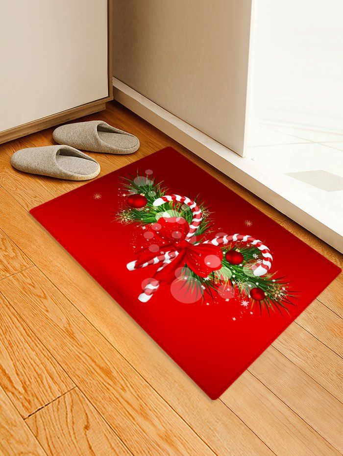 

Christmas Candy Cane Printed Decorative Floor Mat, Lava red
