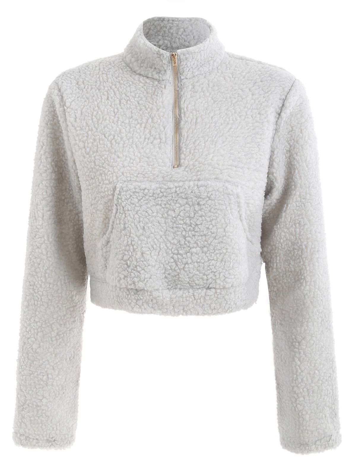 

Kangaroo Pocket Fluffy Cropped Sweatshirt, Light gray