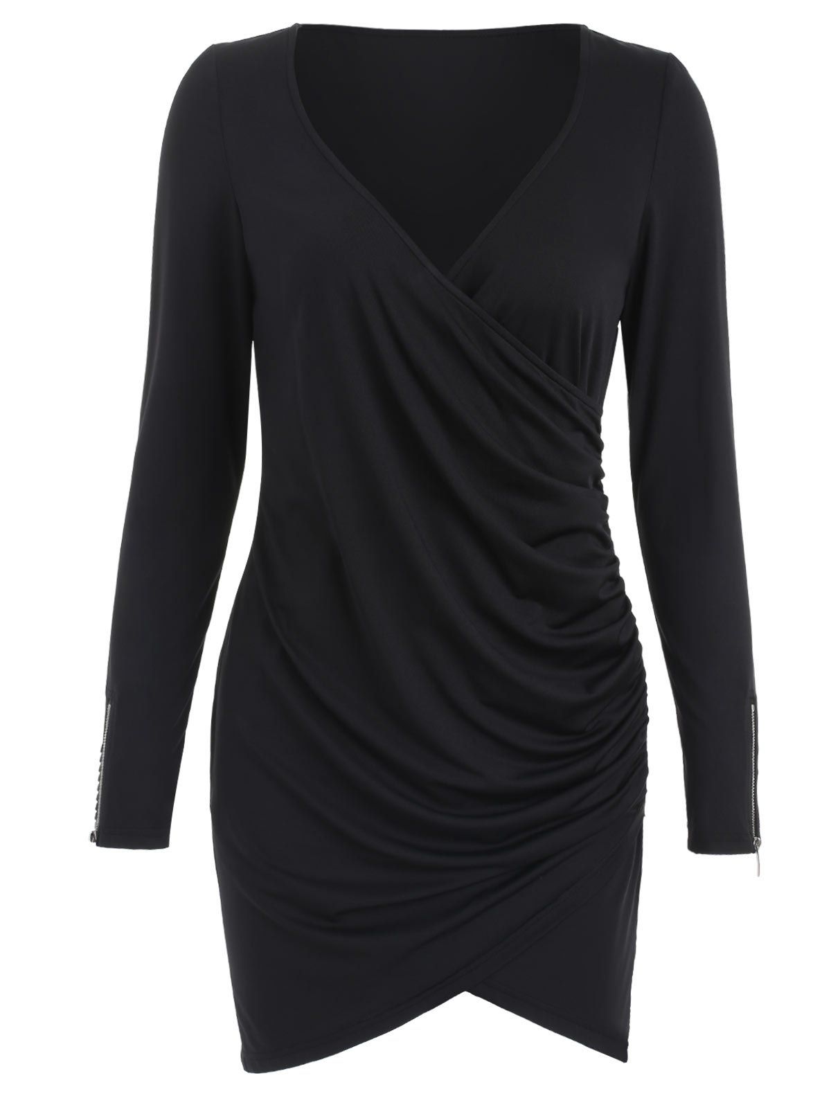 

Full Sleeve Ruched Slim Dress, Black