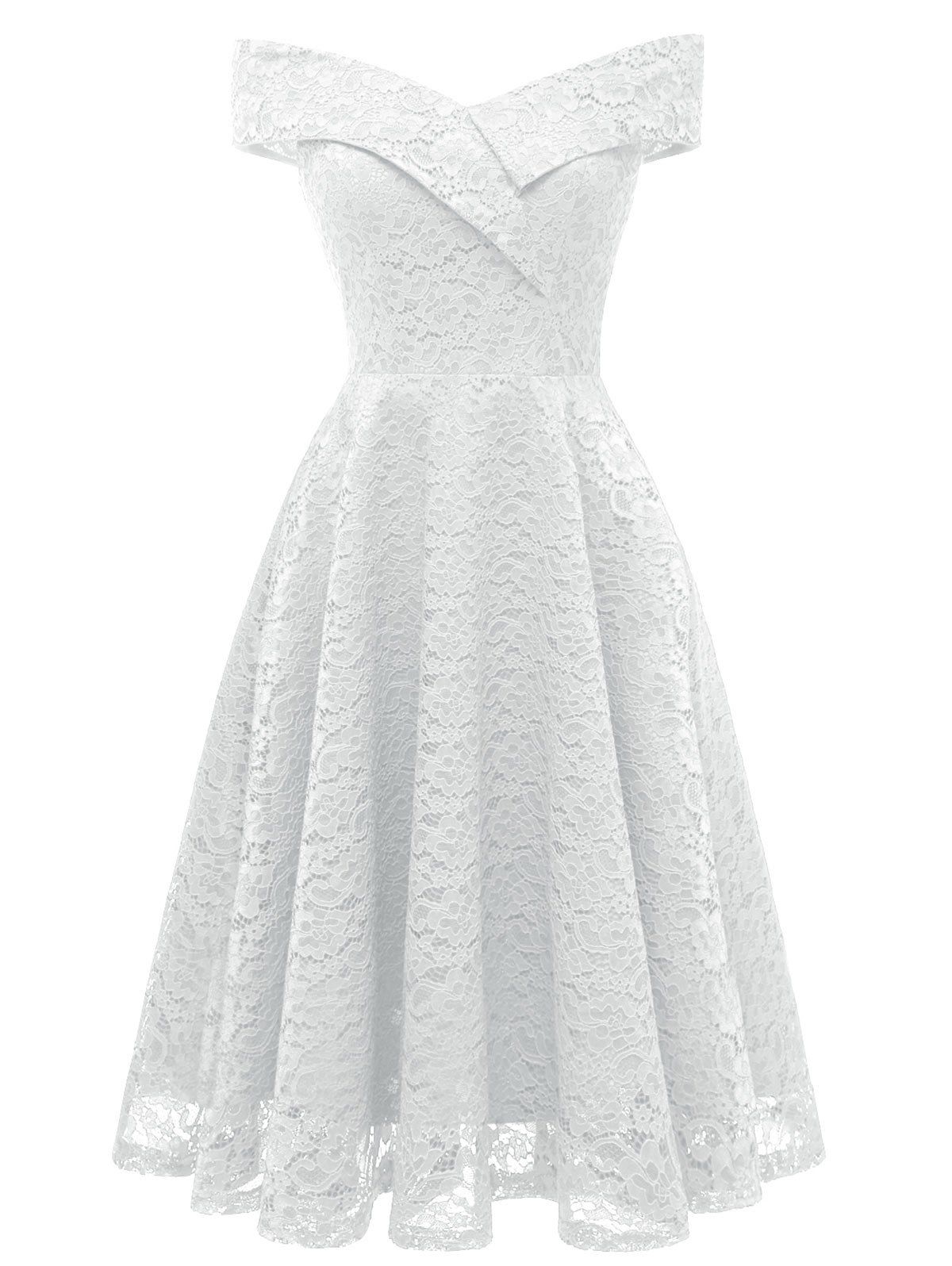 

Lace Off Shoulder Flare Party Dress, White