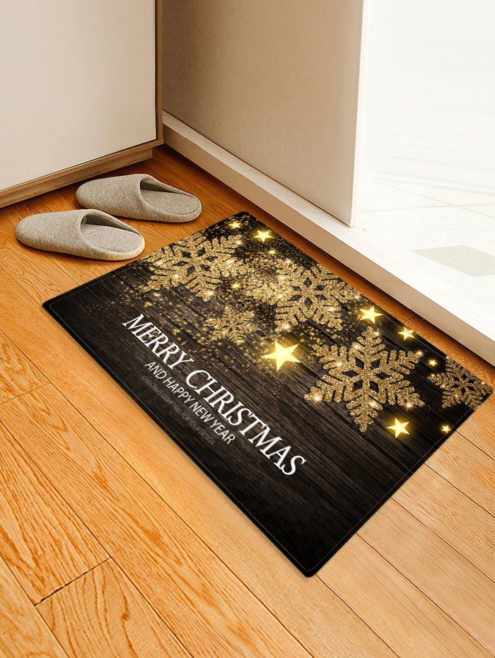 

Merry Christmas Snowflake Printed Decorative Floor Mat, Taupe