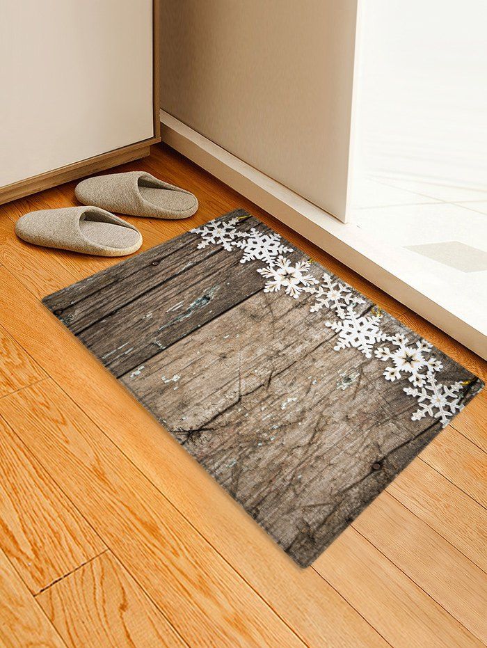 

Christmas Snowflake Wooden Printed Decorative Floor Mat, Wood