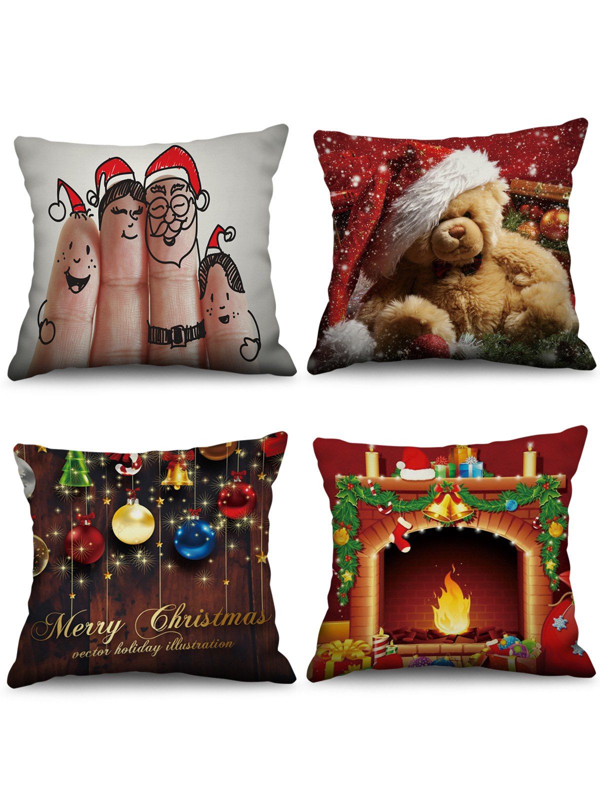 

4PCS Christmas Bear Theme Printed Pillowcases, Lava red