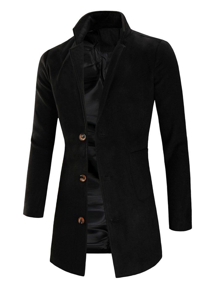 

Lapel Collar Single Breasted Longline Coat, Black