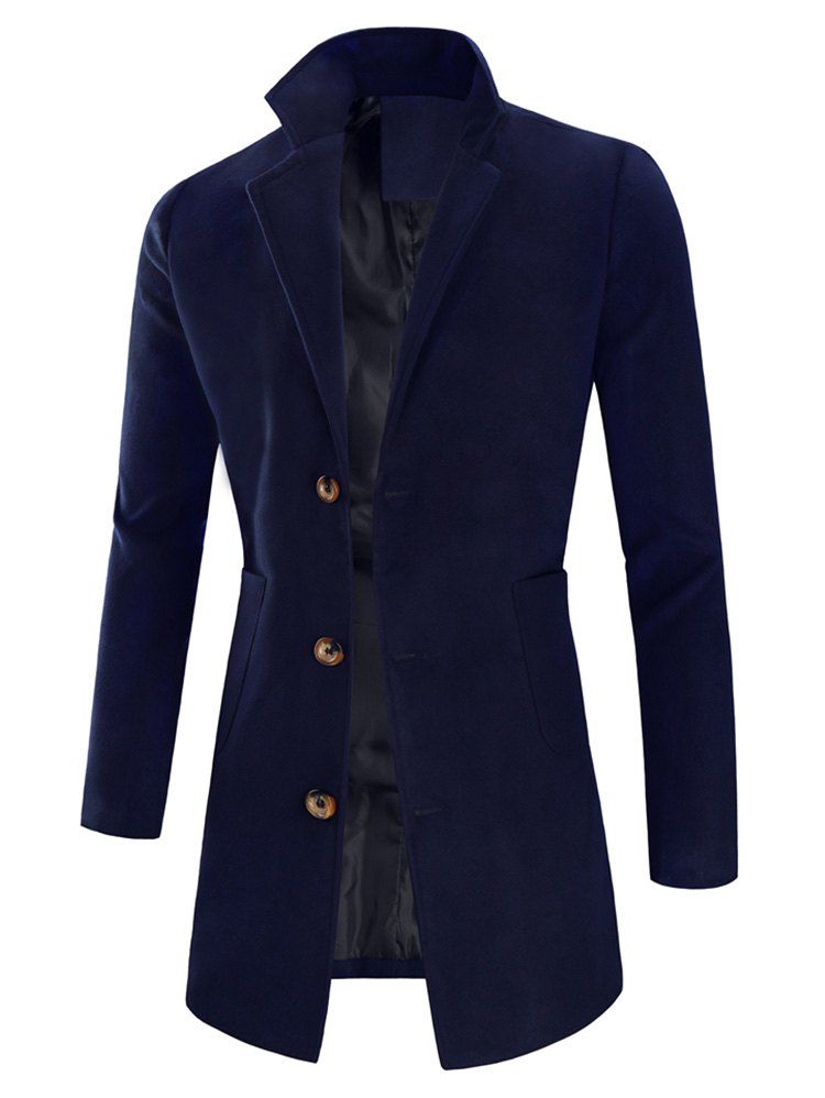 

Lapel Collar Single Breasted Longline Coat, Cadetblue