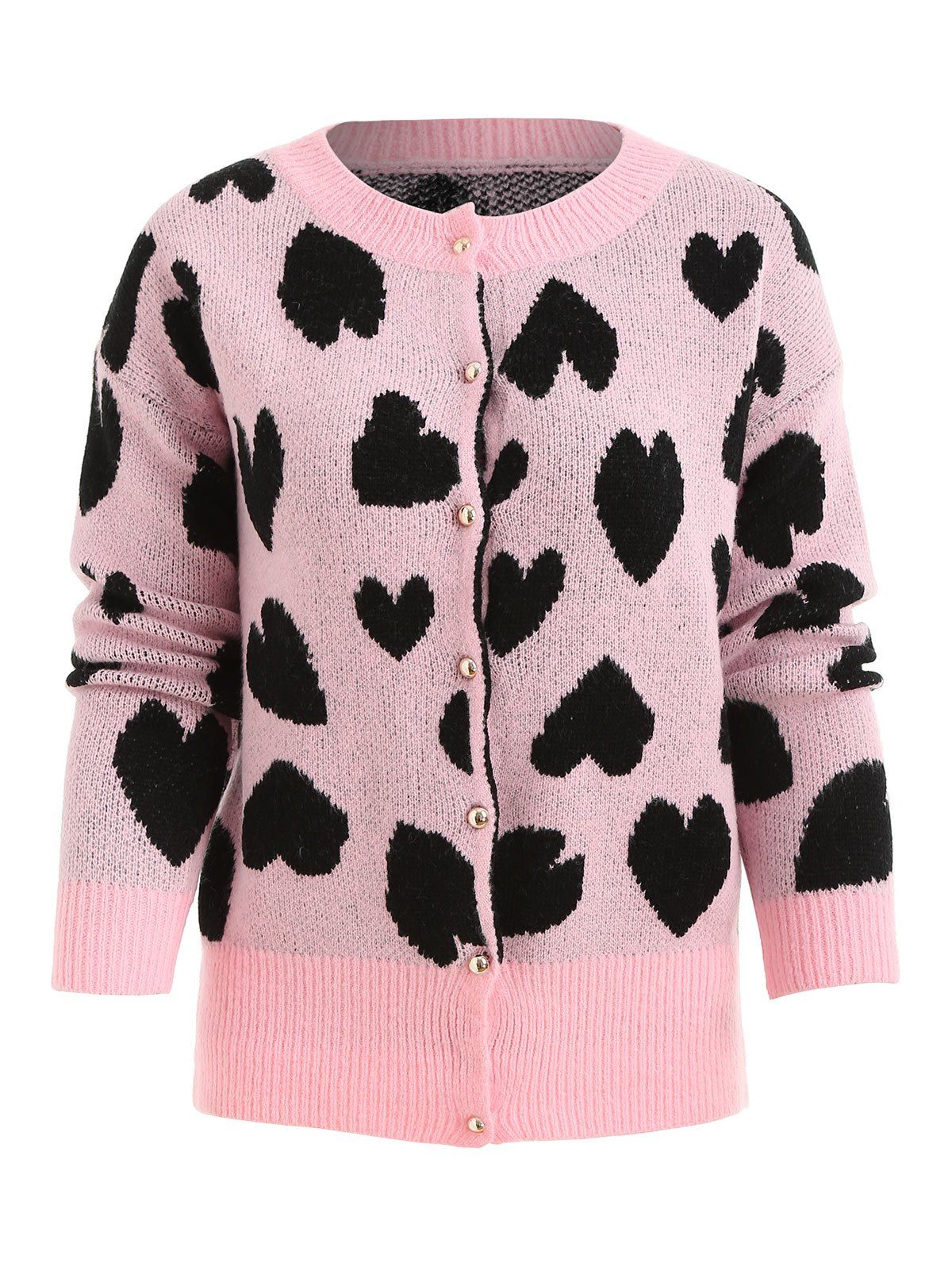 

Buttoned Front Knit Heart Cardigan, Light pink