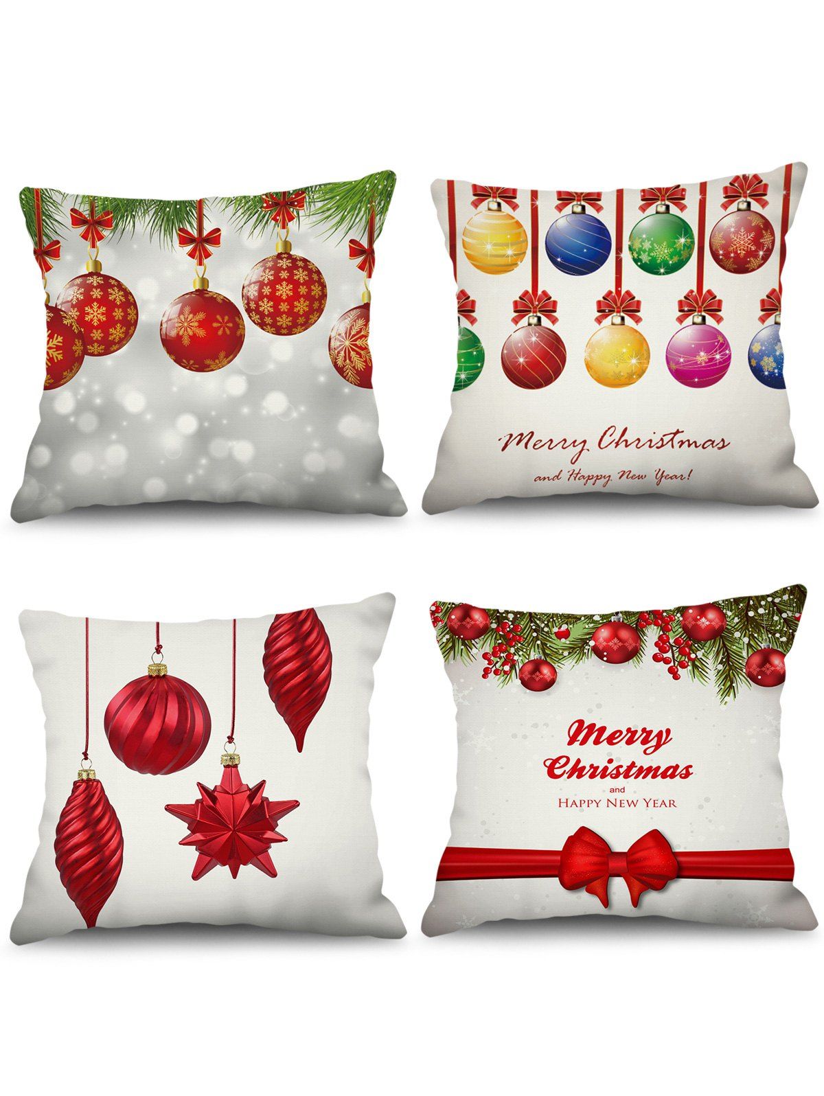 

4PCS Merry Christmas Ball Printed Pillowcases, White