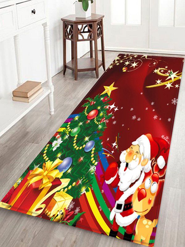 

Father Christmas Tree Deer Printed Floor Mat, Red wine