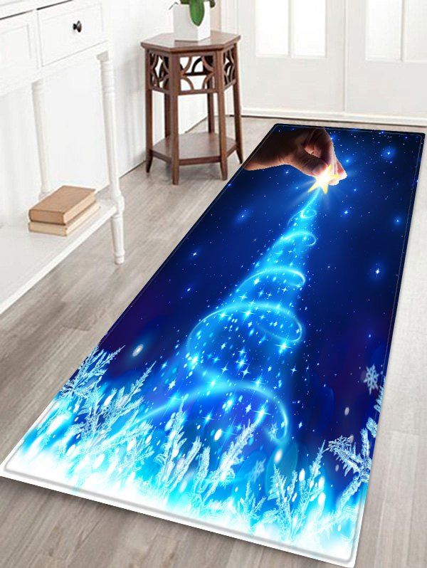 

Christmas Tree Star Hand Printed Floor Mat, Ocean blue