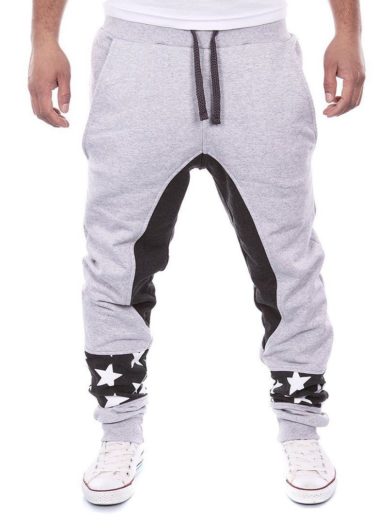 Star Print Color Block Jogger Pants, Light gray