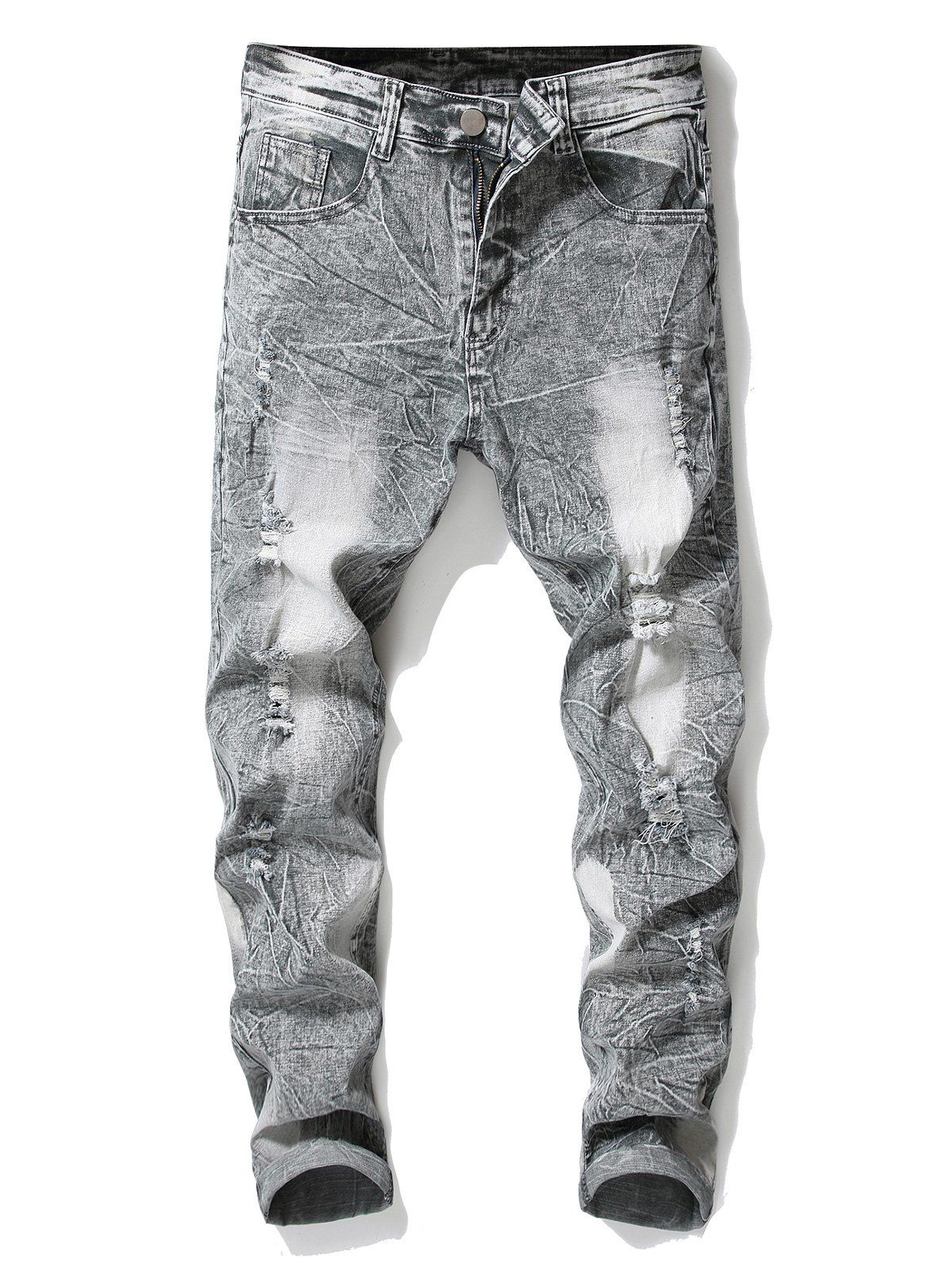 

Bleach Wash Destroyed Cuffed Jeans, Light gray