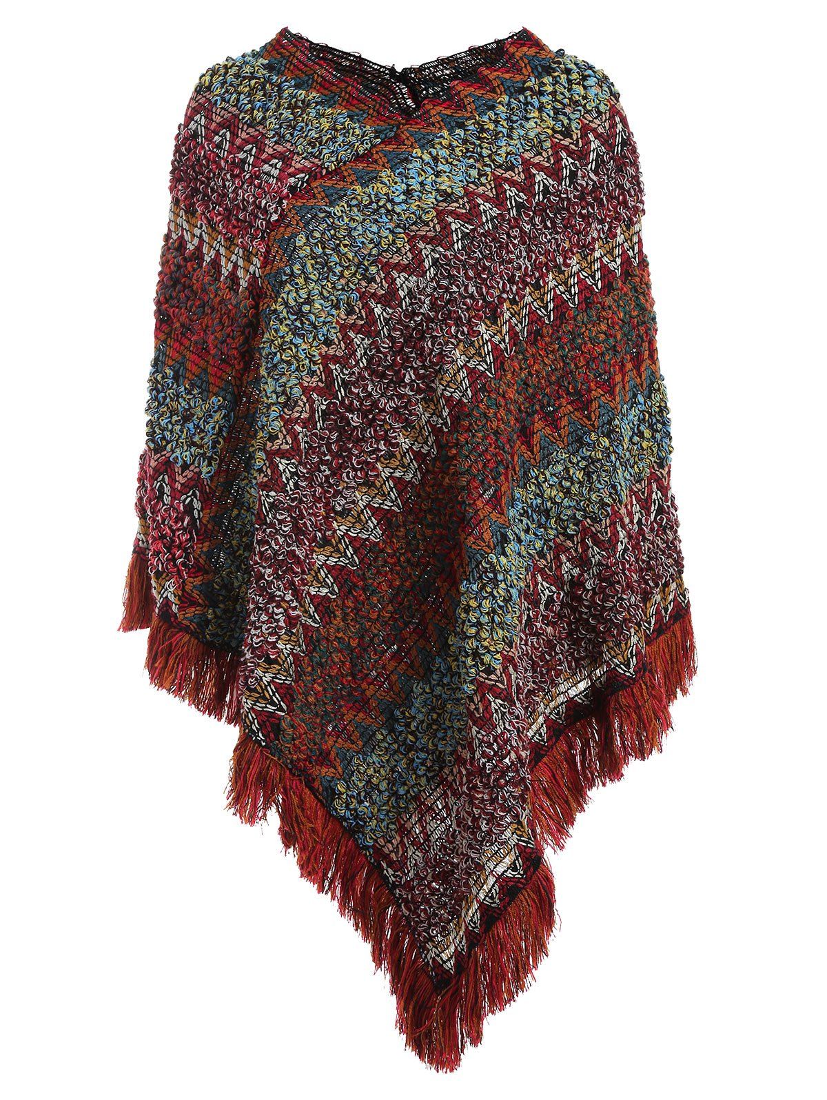 

Colorful Fringed Cape Sweater, Multi