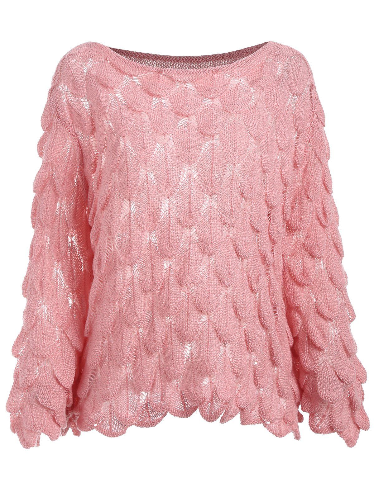 

Bell Sleeve Fish Scale Sweater, Pink