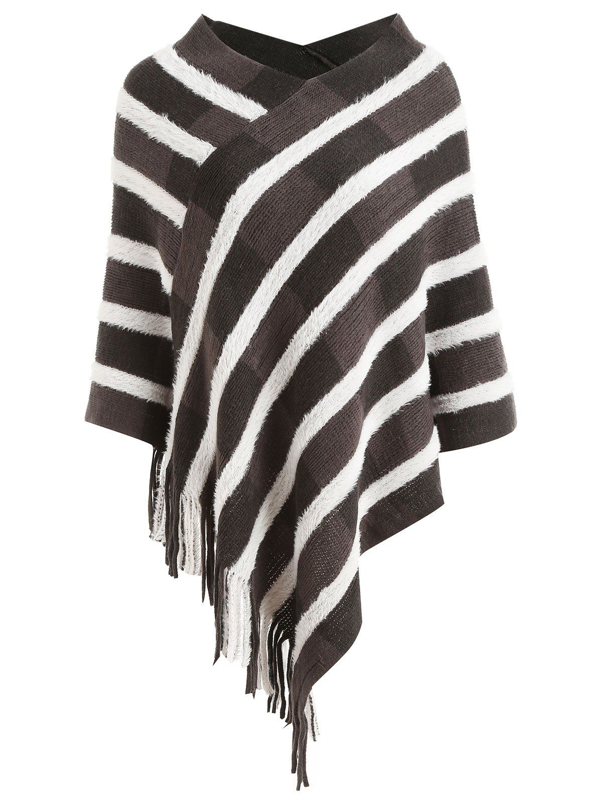

Striped Fringed Cape Sweater, Multi