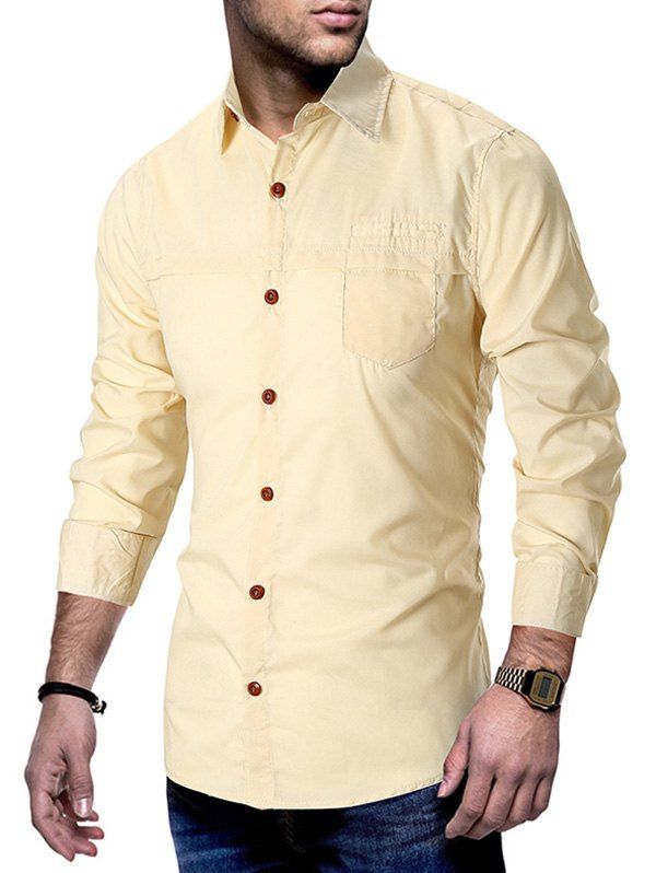 

Button Up Solid Business Shirt, Cornsilk