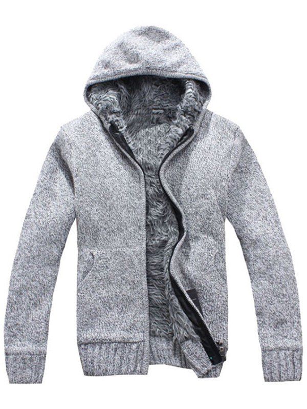 

Space Dye Zip Up Hooded Cardigan, Light gray
