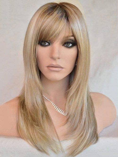 

Inclined Bang Long Colormix Straight Party Synthetic Wig, Multi