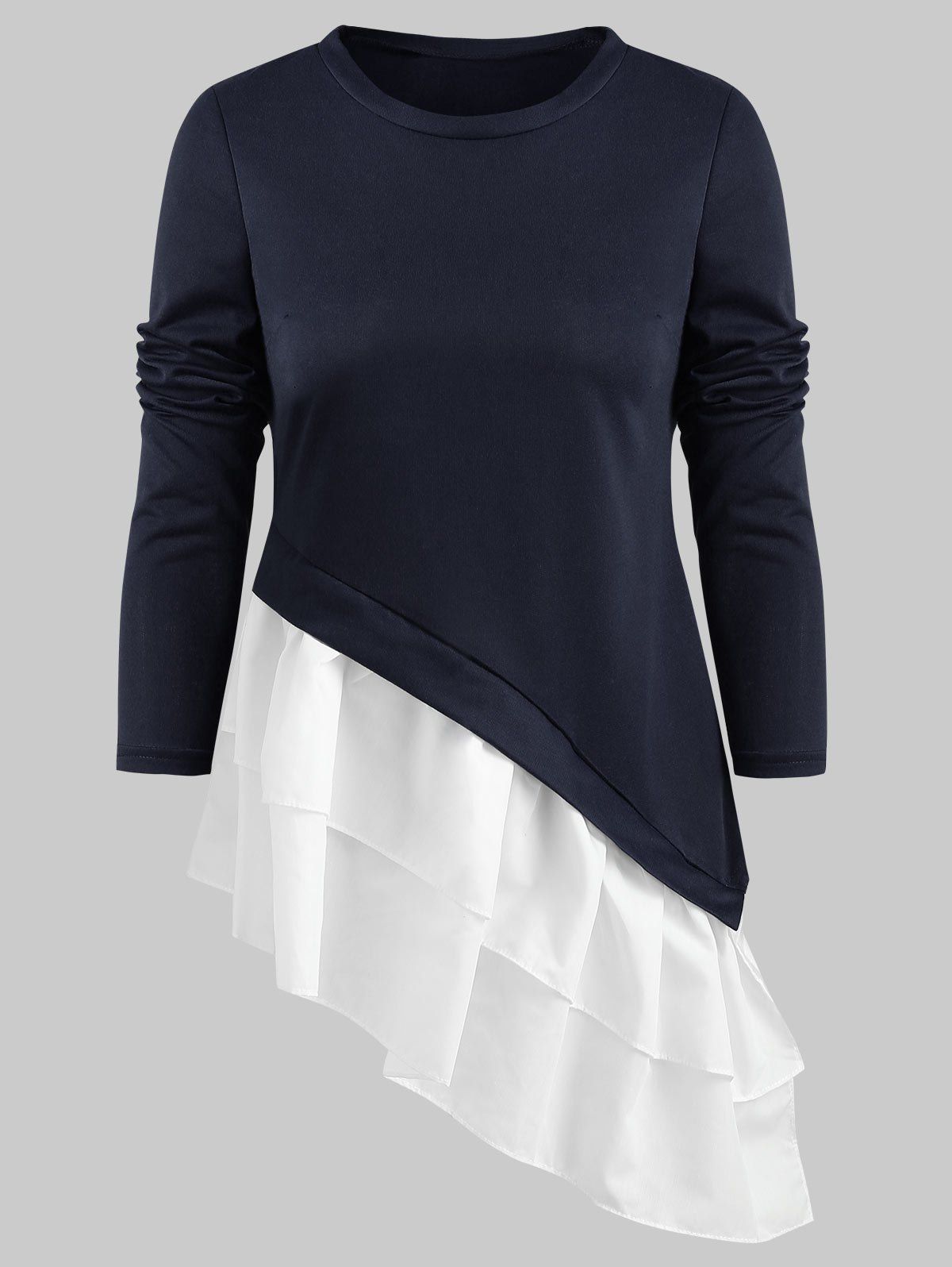 

Flounced Hem Asymmetrical T Shirt, Black