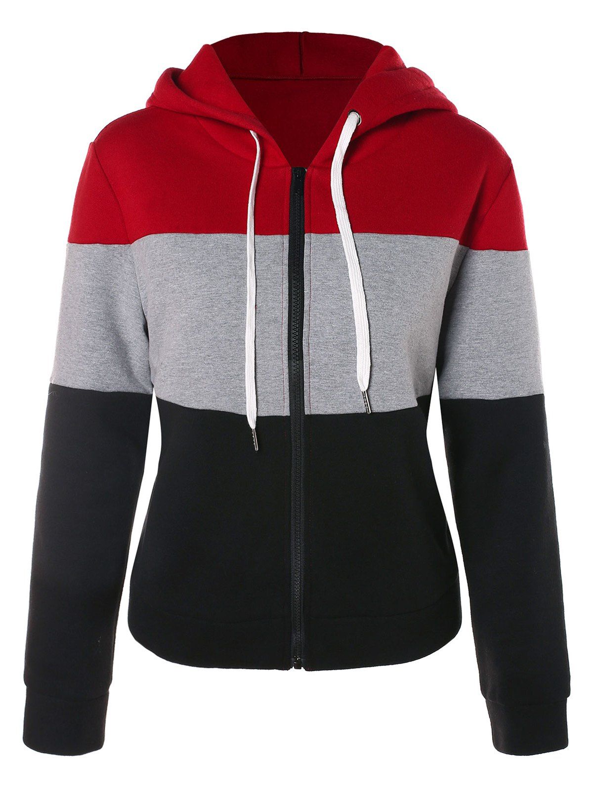 

Hit Color Zip Fly Drawstring Hoodie, Multi