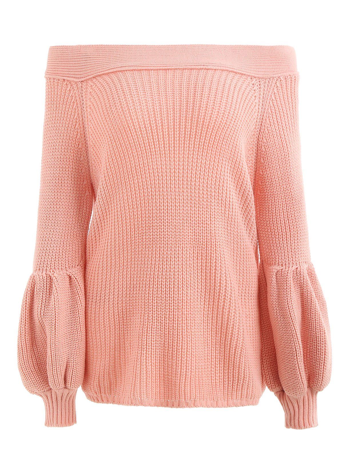 

Lantern Sleeve Off Shoulder Knit Sweater, Light pink