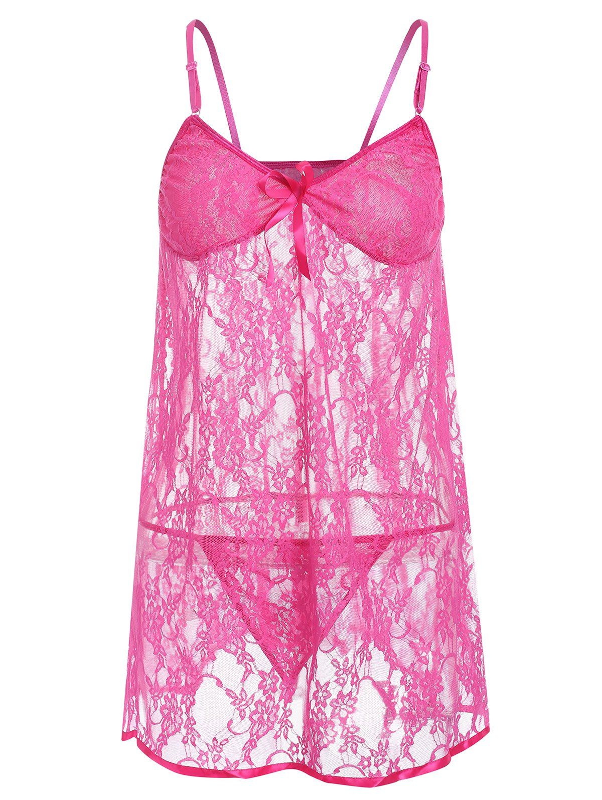

Plus Size See Through Lace Babydoll, Rose red