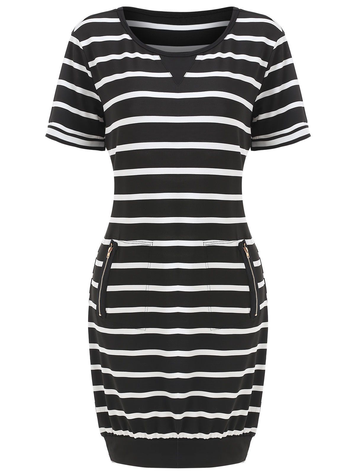 

Casual Striped T-shirt Dress, Black